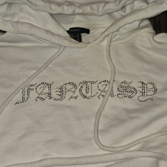 Forever 21 Cropped Hoodie White w/ Sequin Graphic Detail M - Picture 2 of 4